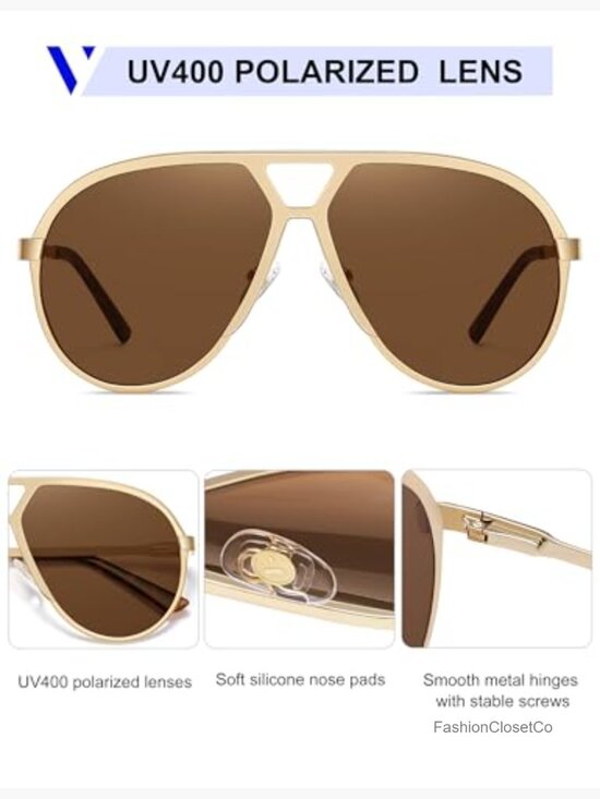 Oversized Retro Vintage Aviator Sunglasses with Polarized Metal Frame main image 4